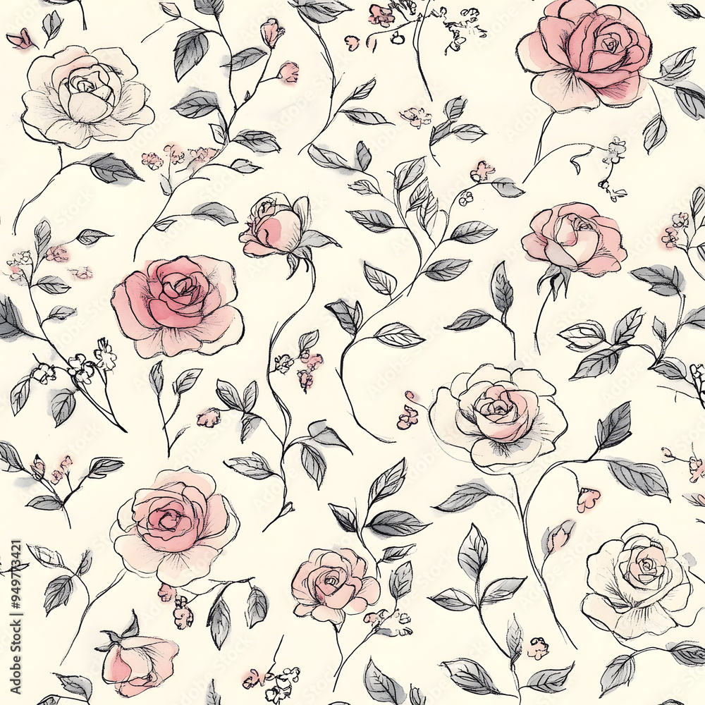 2D illustrator doodle-style floral and leaf graphics on a white background or wallpaper 2D illustrator doodle-style floral and leaf graphics on a white background or wallpaper