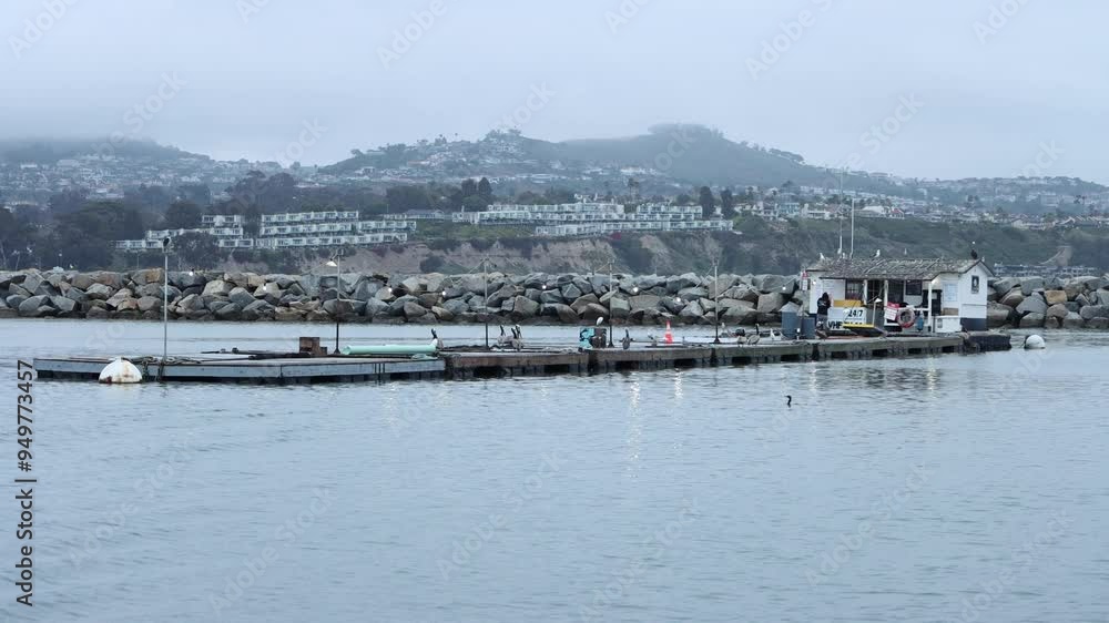 Zoomed in view of Dana Points Bait Dock on an overcast morning Zoomed in view of Dana Points Bait Dock on an overcast morning