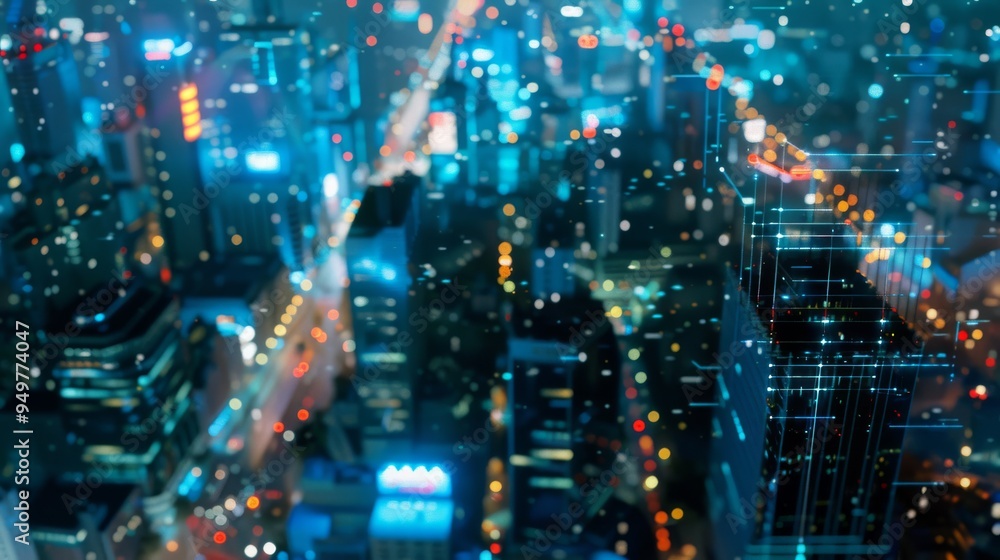 A vibrant, futuristic city skyline captured at night, bathed in blue neon lights and bustling with life, set against a galaxy-like backdrop. A vibrant, futuristic city skyline captured at night, bathed in blue neon lights and bustling with life, set against a galaxy-like backdrop.
