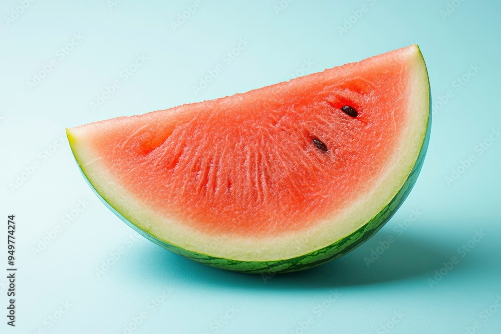 A Slice of Watermelon on a Light Blue Background A Slice of Watermelon on a Light Blue Background