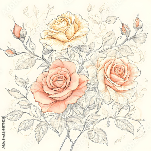 2D illustrator doodle-style floral and leaf graphics on a white background or wallpaper