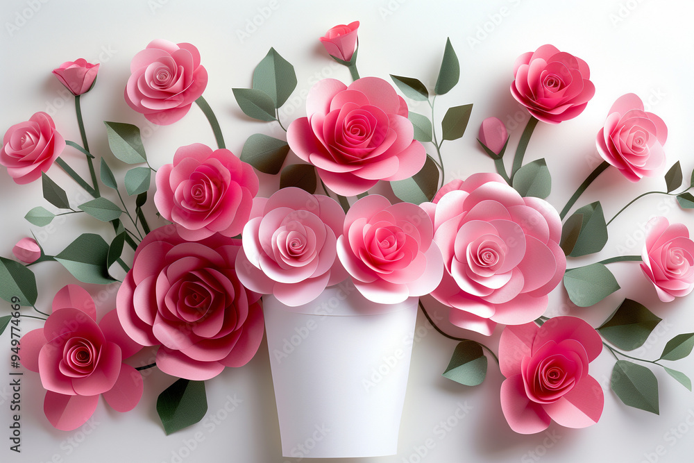Roses in a pot paper cut on white background - isolated
Roses in a pot paper cut on white background - isolated