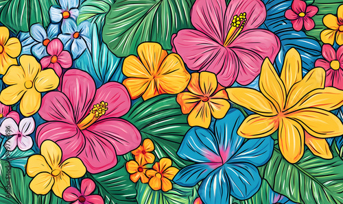 2D illustrator doodle-style floral and leaf graphics on a white background or wallpaper