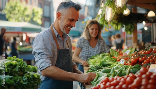 Man Selling Fresh Produce at Local Farmers Market