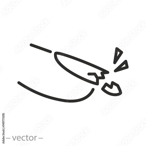broken nail icon, manicure problem, thin line symbol on white background - editable stroke vector illustration