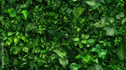 A rich collection of various green leaves forms an organic pattern, showcasing the vibrancy of nature against a dark backdrop SEAMLESS PATTERN