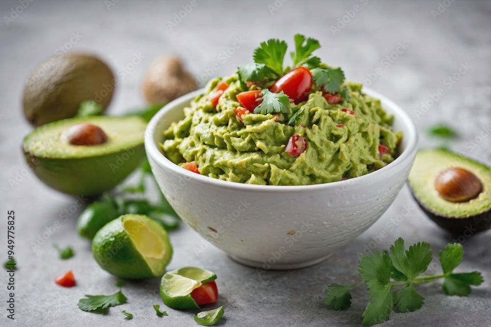 Guacamole: Guacamole served in a small white bowl Guacamole: Guacamole served in a small white bowl