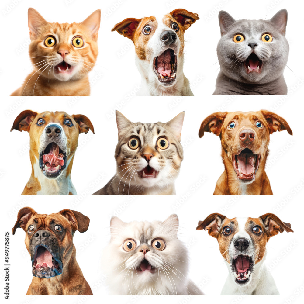 PNG surprised pet design element set, transparent background PNG surprised pet design element set, transparent background