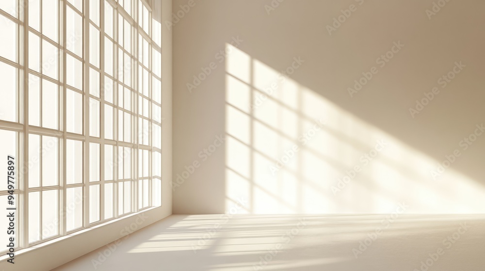 Empty, minimalist room with a large window letting in soft light, creating a calm and contemplative atmosphere of silent reverie. Empty, minimalist room with a large window letting in soft light, creating a calm and contemplative atmosphere of silent reverie.