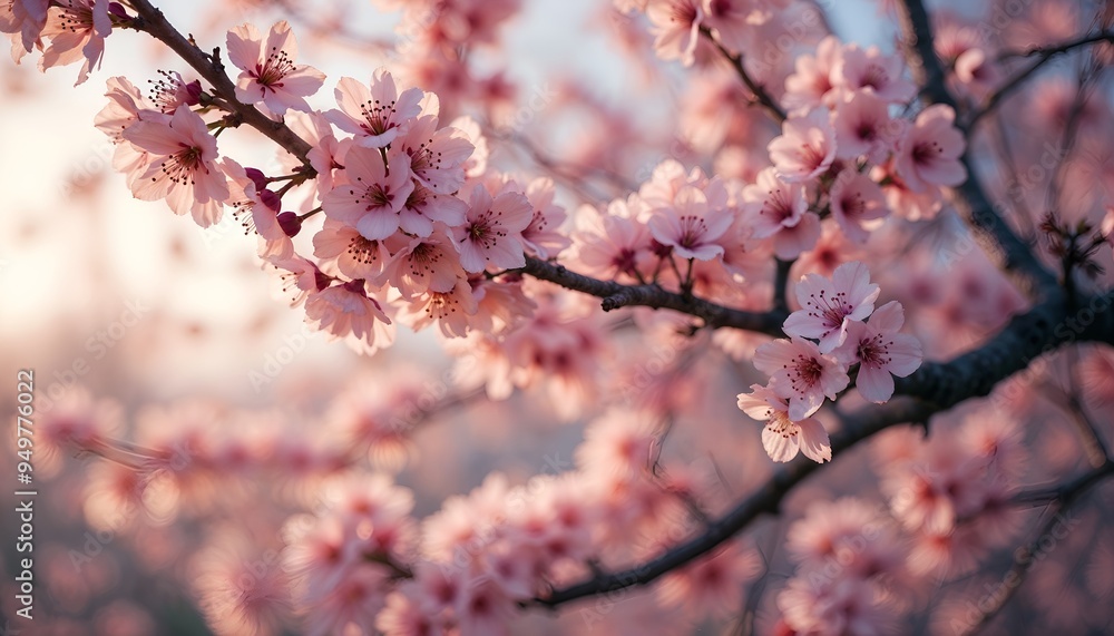 Pink Cherry Blossoms in Full Bloom on a Tree Branch in Spring Pink Cherry Blossoms in Full Bloom on a Tree Branch in Spring