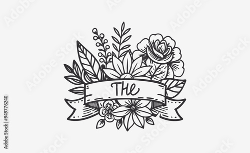 Hand-Drawn Floral Banner with Leaves and Inflorescences