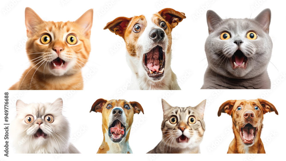 Fototapeta premium PNG surprised pet design element set, transparent background