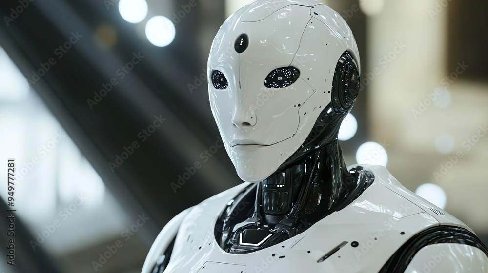 High-tech robot with luminous helmet and eyes for futuristic imagery High-tech robot with luminous helmet and eyes for futuristic imagery