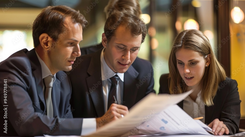 Legal team reviewing documents in a law office Legal team reviewing documents in a law office