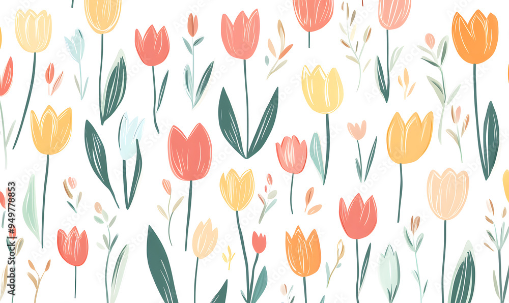 Obraz premium 2D illustrator doodle-style floral and leaf graphics on a white background or wallpaper