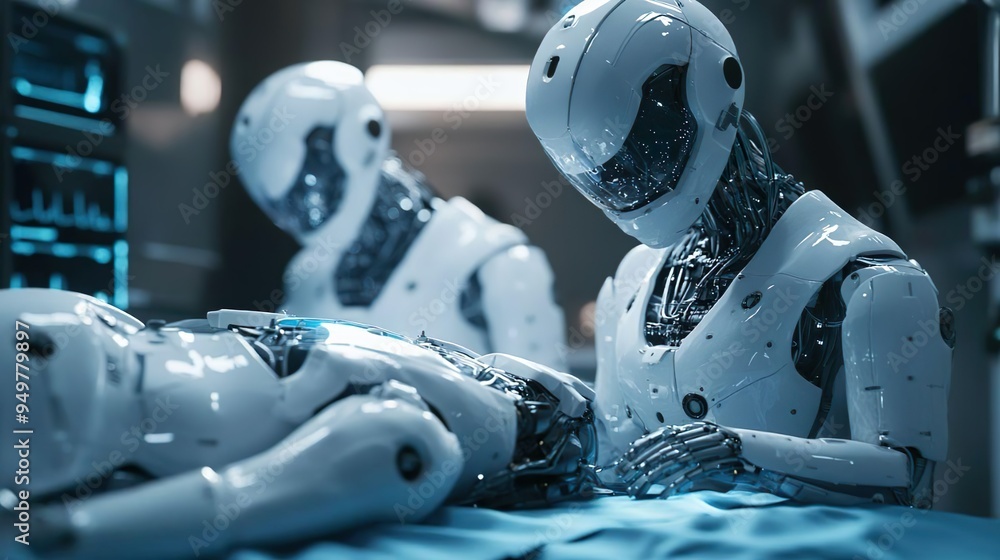 Robot with luminous eyes and helmet for futuristic design imagery Robot with luminous eyes and helmet for futuristic design imagery
