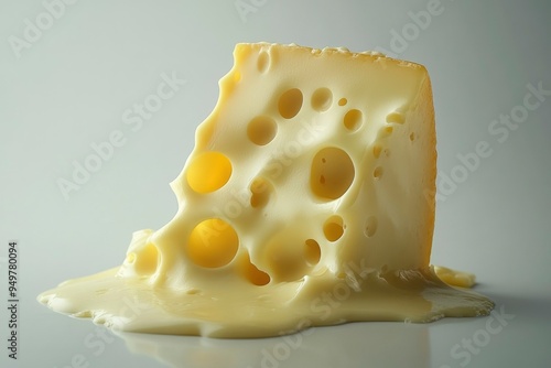 Melting Slice of Swiss Cheese with Large Holes photo