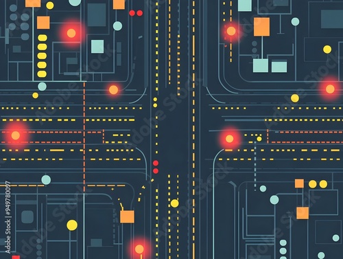 Detailed Transportation Network Map with Key Intersections and Traffic Lights