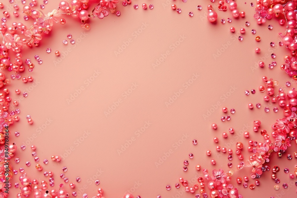 Girly Pink Background with Shiny Beads and Pearls for Design - Elegant Feminine Themed Decoration for Cards, Posters, and Wallpapers Girly Pink Background with Shiny Beads and Pearls for Design - Elegant Feminine Themed Decoration for Cards, Posters, and Wallpapers