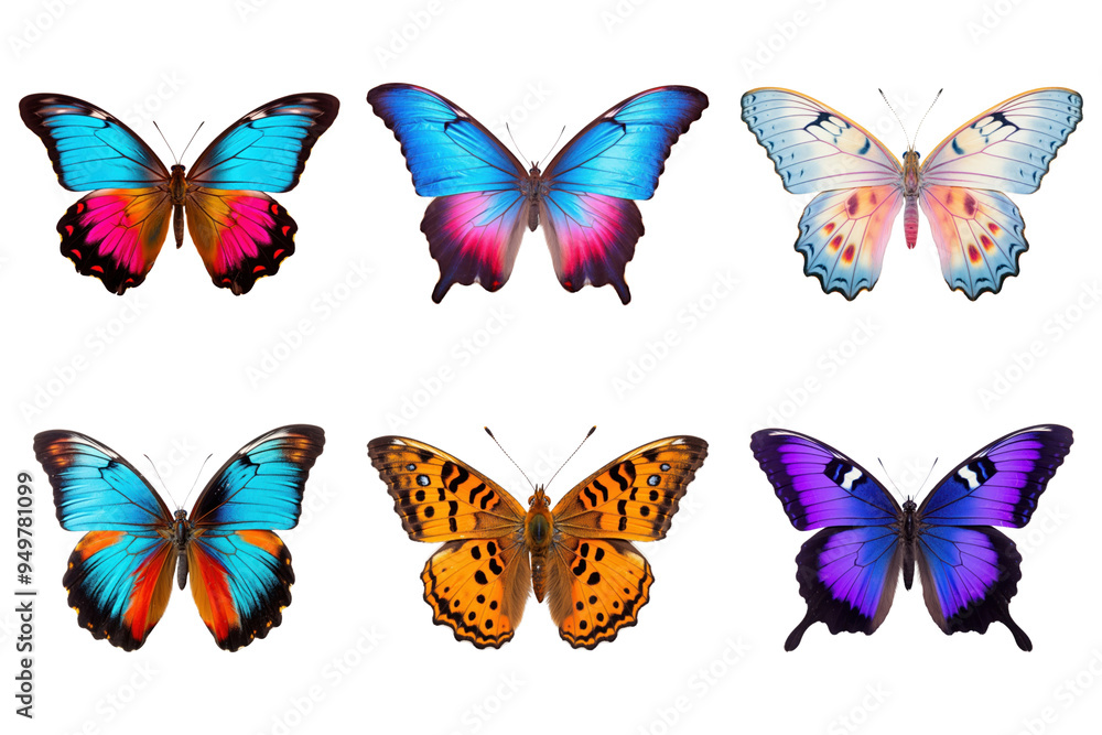 PNG colorful butterfly element set, transparent background PNG colorful butterfly element set, transparent background
