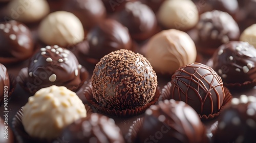 Fototapeta Naklejka Na Ścianę i Meble -  Artful Chocolate Truffles   Unique Textures and Flavors in a Gourmet Culinary Delight