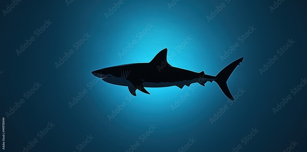 Obraz premium A Silhouette of a Shark Swimming in Blue Water