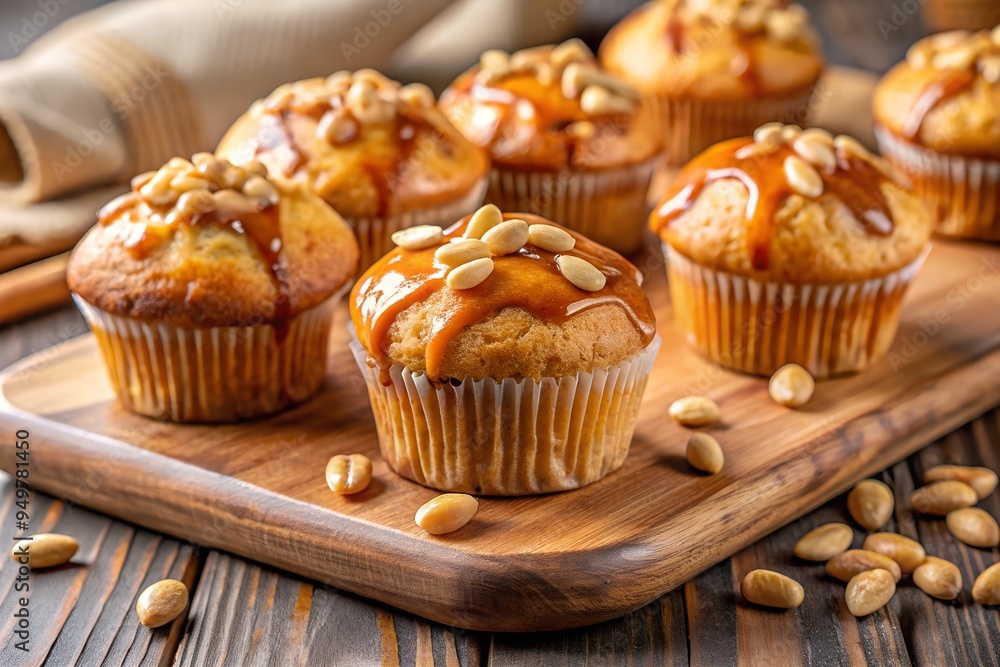 Peanut Muffins Fluffy peanut muffins with a drizzle of honey, presented on a wooden board, with a cozy bakery background, highlighting their sweet, nutty, and homemade appeal. Peanut Muffins Fluffy peanut muffins with a drizzle of honey, presented on a wooden board, with a cozy bakery background, highlighting their sweet, nutty, and homemade appeal.