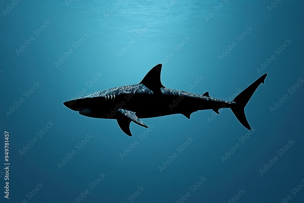 Silhouette of a Shark Swimming in Blue Water Silhouette of a Shark Swimming in Blue Water