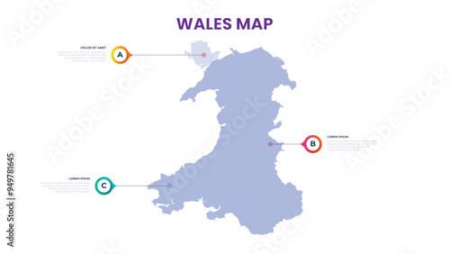 A map of the Wales. Wales infographic vector illustration with data and country information