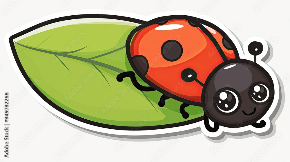 Cute, kawaii cartoon ladybug on a leaf Cute, kawaii cartoon ladybug on a leaf