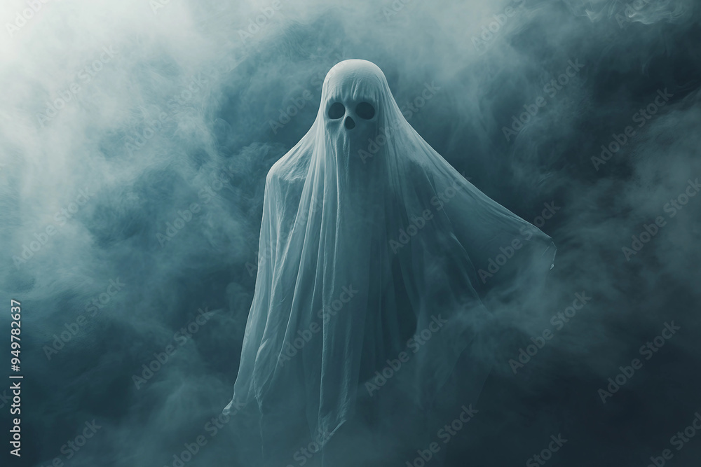Funny halloween character person or animal wearing white blanket pretending scary ghost, Generative AI Funny halloween character person or animal wearing white blanket pretending scary ghost, Generative AI