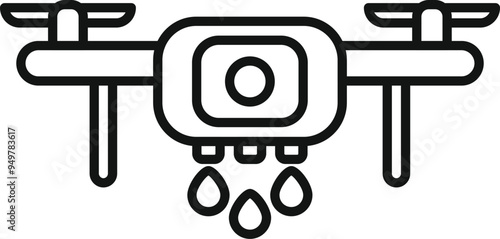 Simple and minimal agriculture drone spraying water drops icon, line art vector illustration