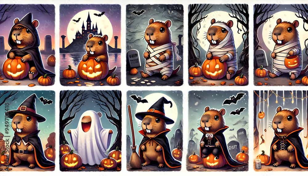 Fototapeta premium Capybara Halloween theme cute