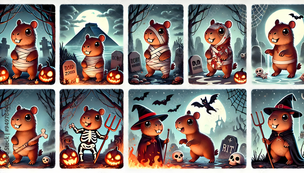 Fototapeta premium Capybara Halloween theme cute