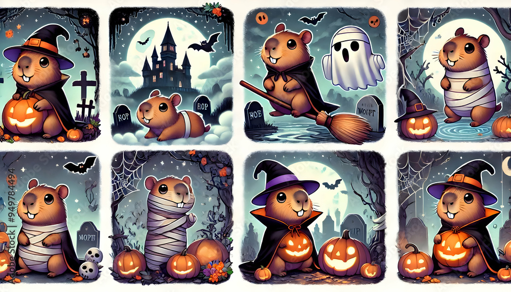 Fototapeta premium Capybara Halloween theme cute