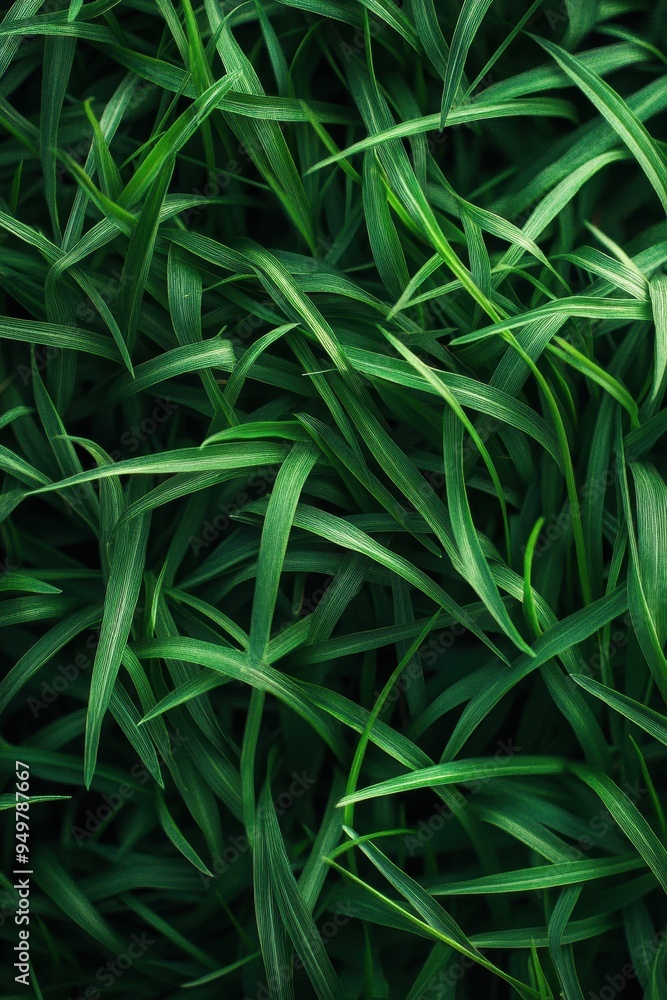 Obraz premium Close-Up of Lush Green Grass Blades in Natural Sunlight - Perfect for Nature and Botanical Themes