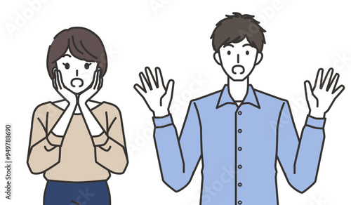 びっくりする男性と女性のイラスト