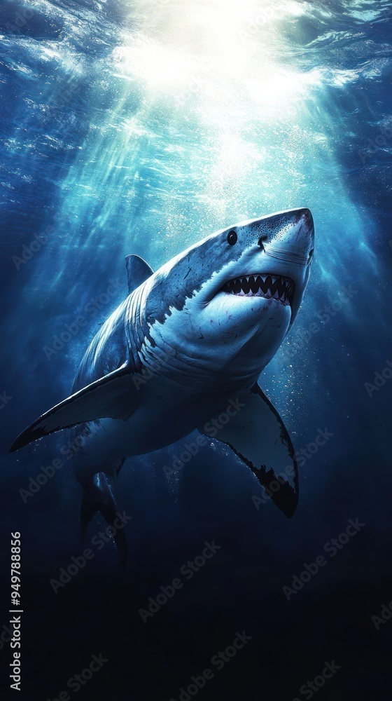 Fototapeta premium Great White Shark Swimming in the Ocean