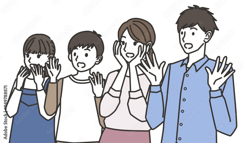 びっくりする家族のイラスト びっくりする家族のイラスト