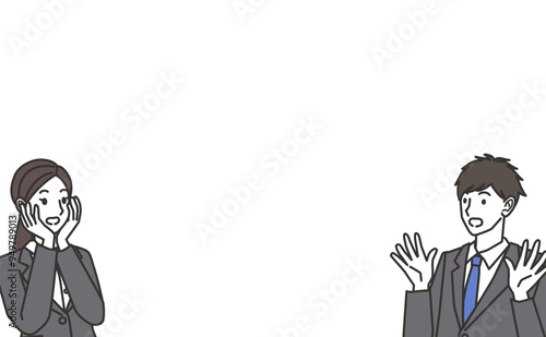 びっくりするスーツを着た男性と女性のイラスト
