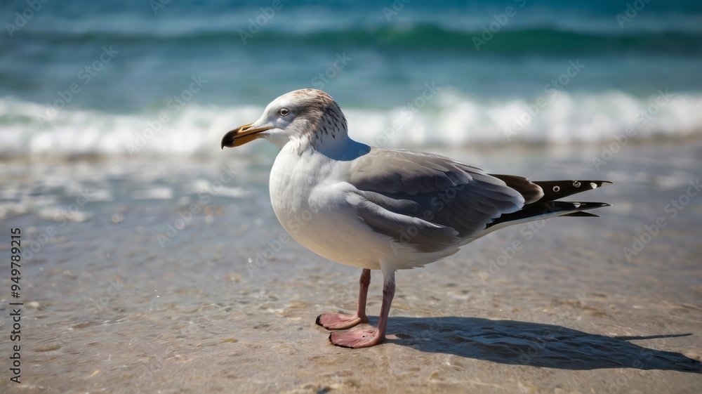Fototapeta premium Ocean swimming seagull closeup