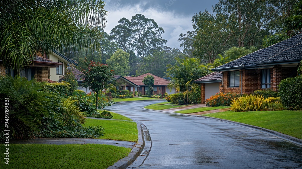 Beautiful residential neighborhood after rain Beautiful residential neighborhood after rain