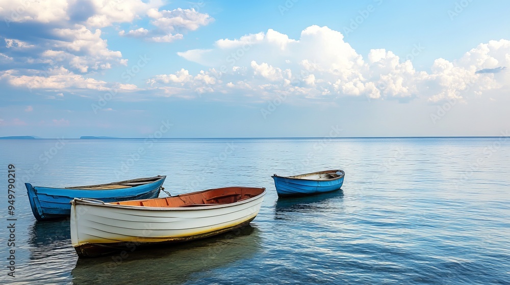 The Black Sea with small boats floating on its calm waters. The Black Sea with small boats floating on its calm waters.