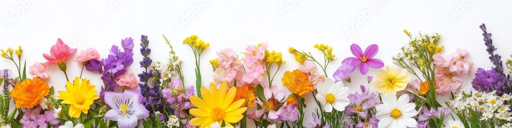 A colorful bouquet of flowers with a white background. The flowers are arranged in a way that they look like they are growing out of the white background. Scene is cheerful and vibrant A colorful bouquet of flowers with a white background. The flowers are arranged in a way that they look like they are growing out of the white background. Scene is cheerful and vibrant