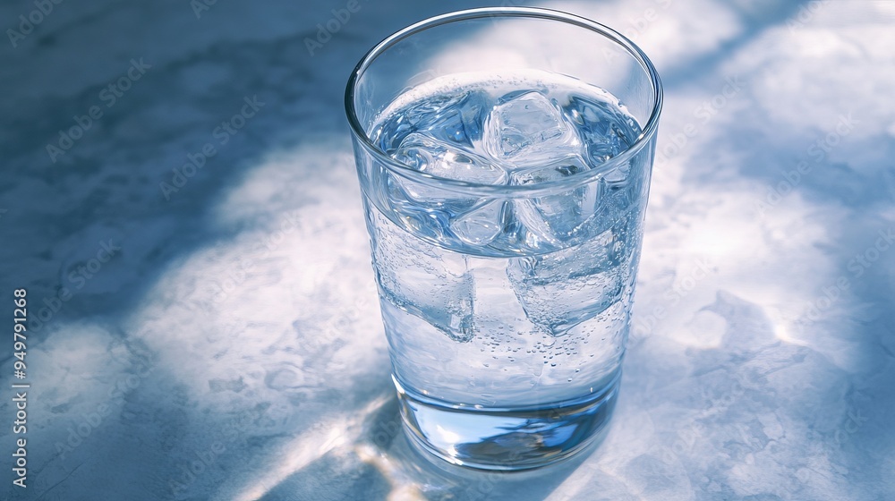 A glass of water filled with ice cubes, showcasing the refreshing clarity of the water and the cool, crisp appearance of the ice. A glass of water filled with ice cubes, showcasing the refreshing clarity of the water and the cool, crisp appearance of the ice.