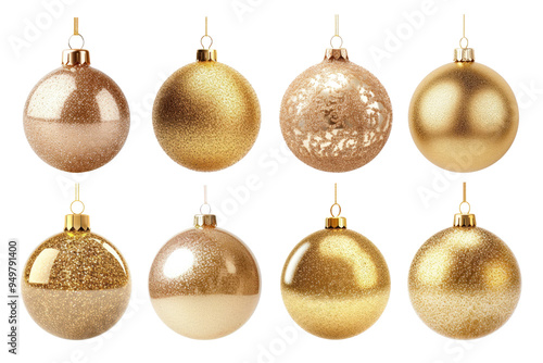 PNG gold Christmas bauble design element set, transparent background