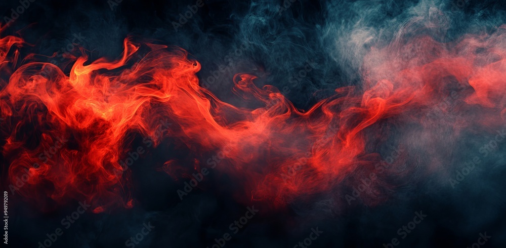 Abstract red smoke and fire on a black background, against a night sky. Abstract red smoke and fire on a black background, against a night sky.