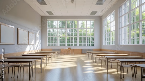 Empty classroom interior. AI generated illustration. photo