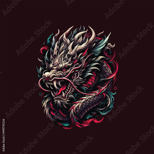 an illustration design that seamlessly combines the ferocity of a dragon with mystical allure 4