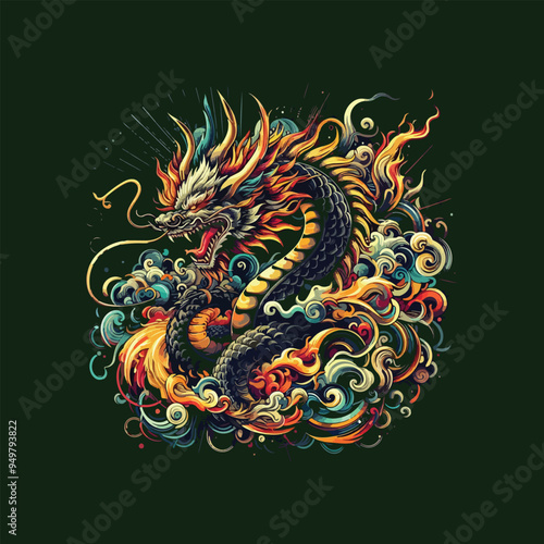 Принти на полотні an illustration design that seamlessly combines the ferocity of a dragon with my